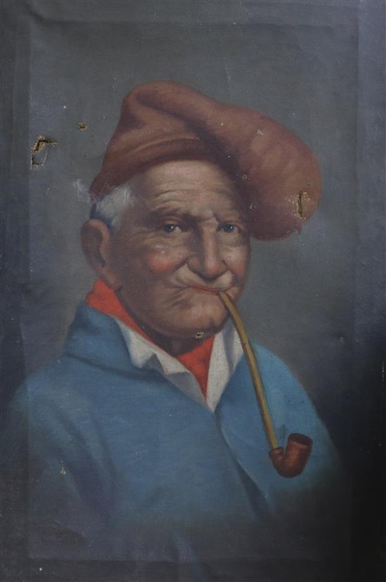 Italian School, oil on canvas, portrait of a man smoking a pipe, 38 x 25cm